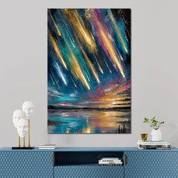 Golden Meteors Over Silent Lake - NicheCanvas