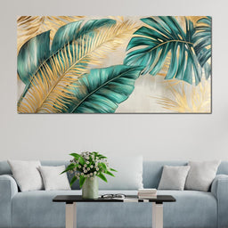 Golden Tropical Leaves Harmony - NicheCanvas