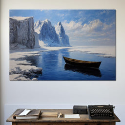Silent Boat on Frozen Fjord - NicheCanvas