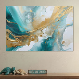 Oceanic Gold Turquoise Abstract - NicheCanvas