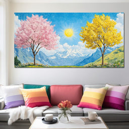 Yellow & Pink Trees Under the Sun - NicheCanvas