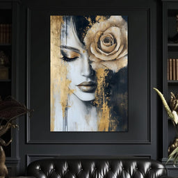 Golden Rose Reverie Portrait - NicheCanvas