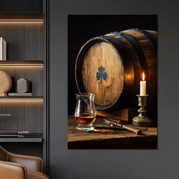 Candlelit Irish Whiskey Barrel - NicheCanvas