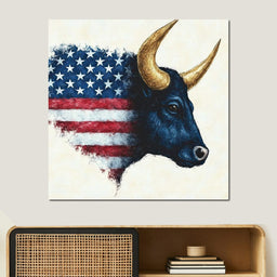 Patriotic Majestic Bull Symbol - NicheCanvas