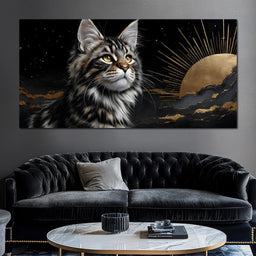 Golden Feline Under Starlight - NicheCanvas