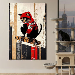 Feline Skateboarder - NicheCanvas