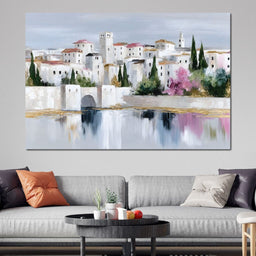 Mediterranean Village Reflection - NicheCanvas
