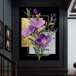 Golden Frame Violet Blossoms - NicheCanvas