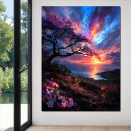 Radiant Sunset Floral Coastline - NicheCanvas