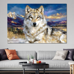 Golden Alpine Wolf Portrait - Neal Hackett - NicheCanvas