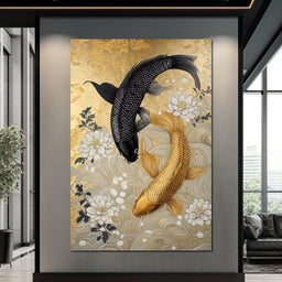 Koi Harmony with White Blossoms - NicheCanvas