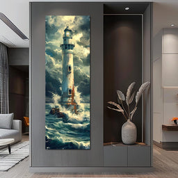 Beacon Amidst Stormy Shores - NicheCanvas