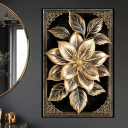 Gilded Petals on Obsidian Fields - NicheCanvas