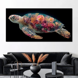 Floral Reef Sea Turtle Glow - NicheCanvas
