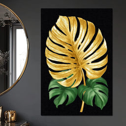 Golden Monstera Leaf Elegance - NicheCanvas