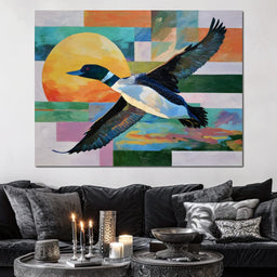 Flying Loon Over Golden Sun - NicheCanvas