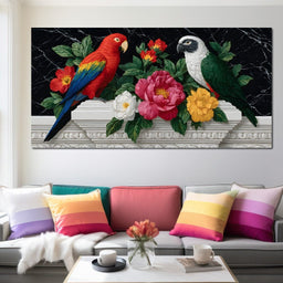 Parrot Blossom Marble Elegance - NicheCanvas
