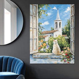 Cat's Tranquil Garden View - NicheCanvas