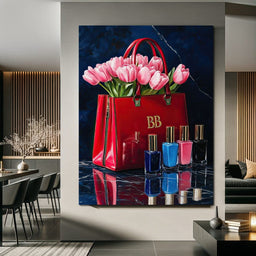 Crimson Nail Polish & Tulip Adornments - NicheCanvas