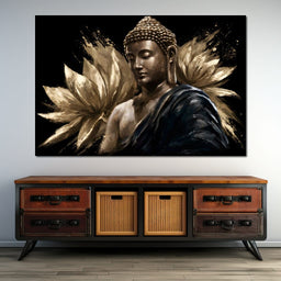 Golden Stillness Beyond The Lotus - NicheCanvas