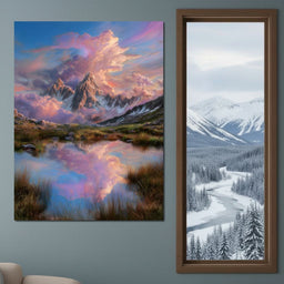 Celestial Peaks Dawn Reflection - NicheCanvas