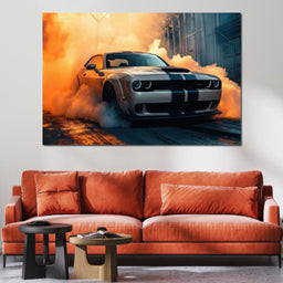 Silver Hellcat Burnout - Rider Art - NicheCanvas