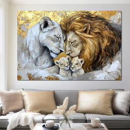 Lion Family Embrace - NicheCanvas
