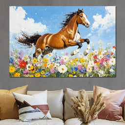 Stallion Gallop Through Wild Blooms - NicheCanvas