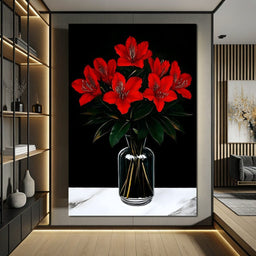 Scarlet Blooms in Glass Vase - NicheCanvas