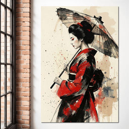 Japanese Woman with Umbrella - NicheCanvas