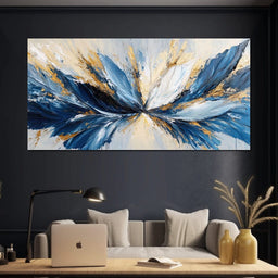 Blu, White & Gold Abstract Explosion - NicheCanvas