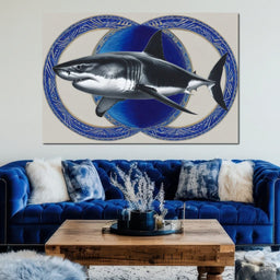 Great White Shark Emblem Blue - NicheCanvas