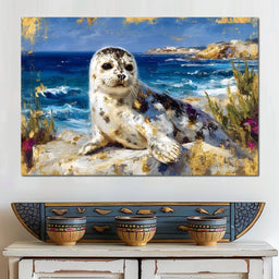 Coastal Seal Gold Brushed Sea - Neal Hackett - NicheCanvas