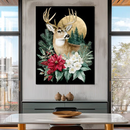 Moonlit Floral Gold Buck - NicheCanvas