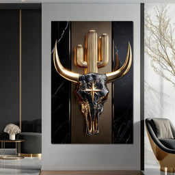 Golden Bull Skull Desert Icon - NicheCanvas