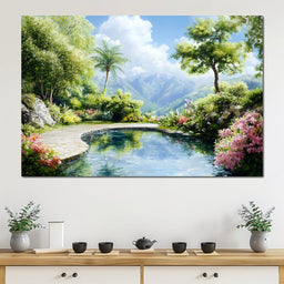 Mountain Garden Paradise Pond - NicheCanvas