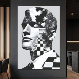 Monochrome Checkerboard Mindscape - NicheCanvas