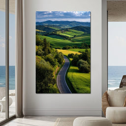 Sunlit Valley Roadscape - NicheCanvas