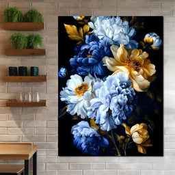 Midnight Golden Floral Peonies - NicheCanvas