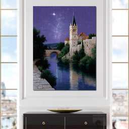 Starlit Abbey River Nightscape - NicheCanvas