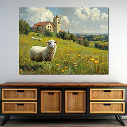 Meadow Sheep by the Countryside - NicheCanvas