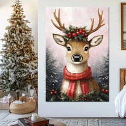 Holiday Reindeer Berries Cheer - NicheCanvas