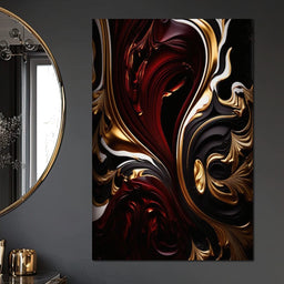 The Marble-Lux Collection: Dark Red & Vibrant Gold 06 - NicheCanvas