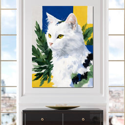 Snowy Feline Golden Eye Portrait - NicheCanvas