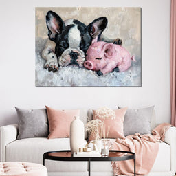 Cozy Frenchie & Piglet Snooze - NicheCanvas