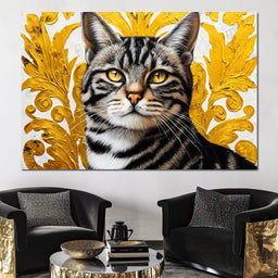 Golden Majesty Feline Portrait - NicheCanvas