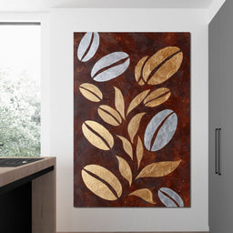 Golden Coffee Beans Botanical Flow - NicheCanvas