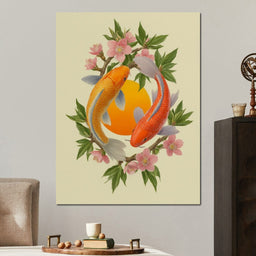 Koi Duet With Sakura Circle - NicheCanvas