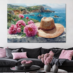 Seaside Blooms and Straw Hat - NicheCanvas