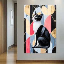 Geometric Feline Elegance - NicheCanvas